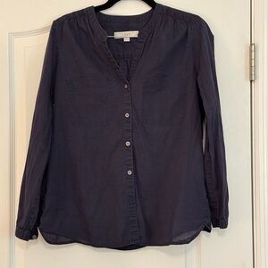 LOFT button down long sleeve tunic blouse Navy blue small